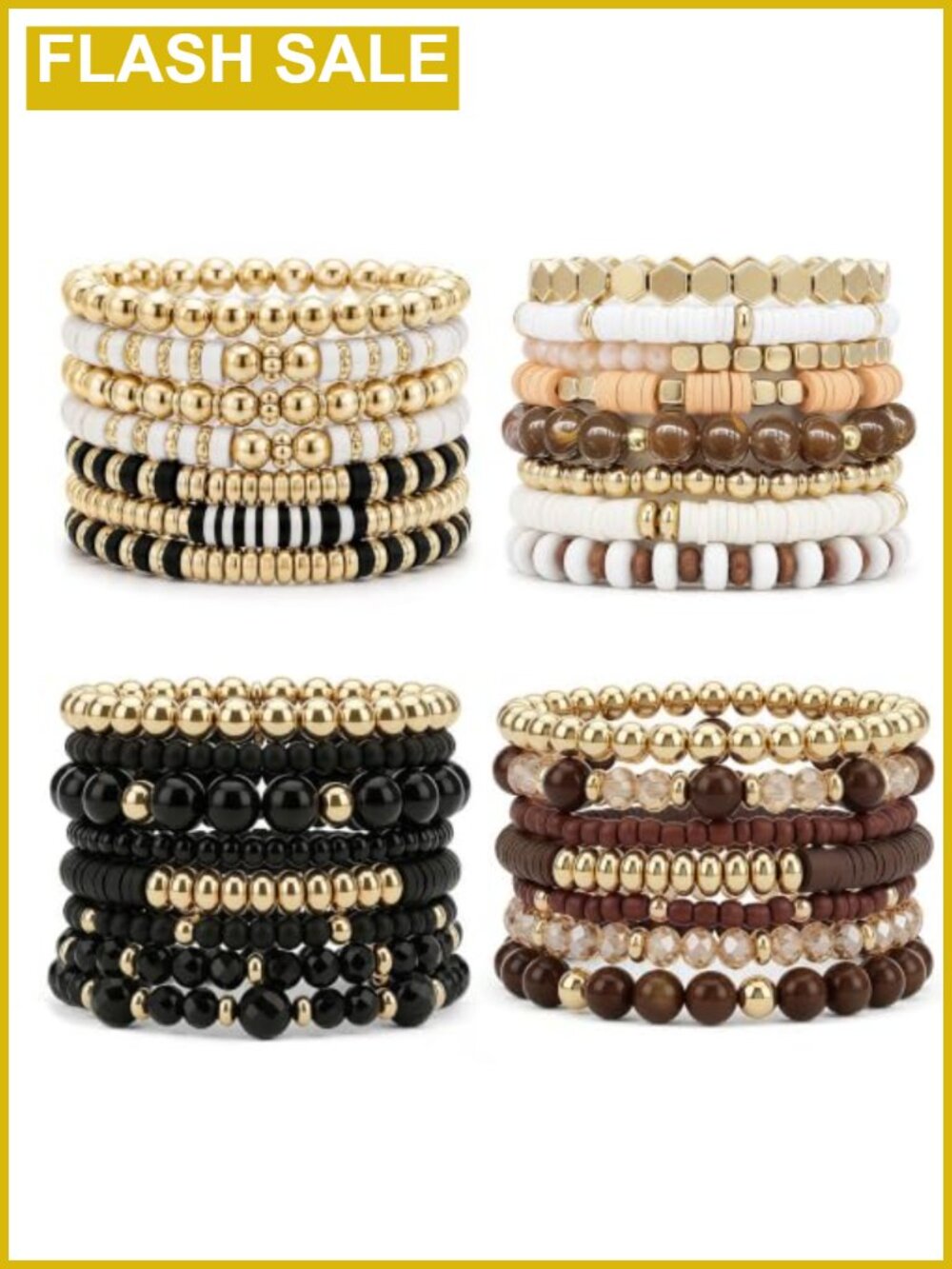 4 Set Boho Stackable Stretch Bracelets for Women Gold Plated Beaded Bracelet Set